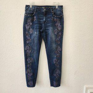 Miss Me Women's Skinny Jeans With Embroidered Flowers